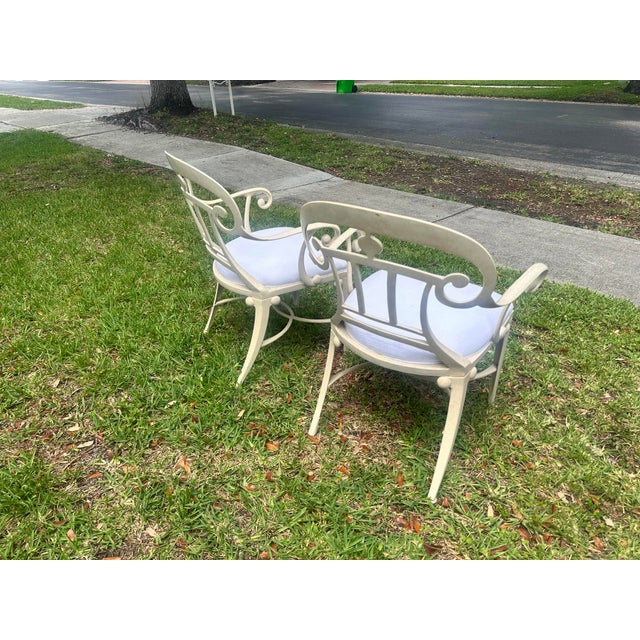 Pair of Vintage Veneman-Style Italian Regency Cast Aluminum Scroll Armchairs For Sale In Miami - Image 6 of 7