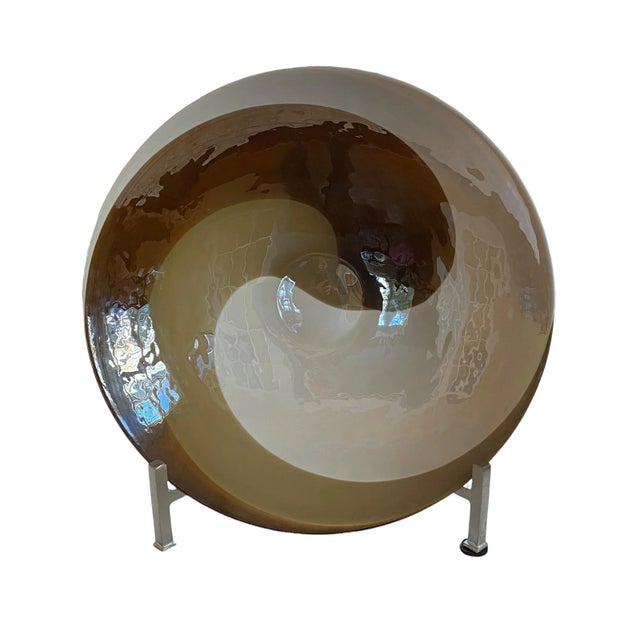 Modernist Designer 16” Glass Bowl With Swirl Design and Metal Stand. This beautiful bowl is a stunning piece of art and is...