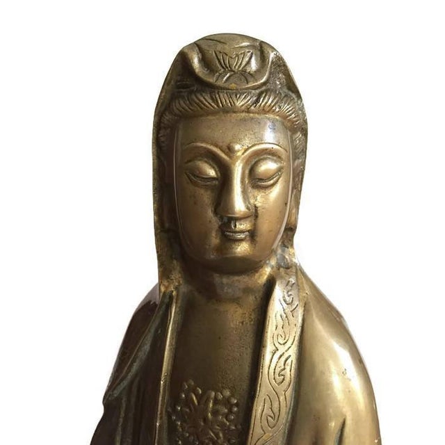 Mid Century Modern Brass Guan Yin Goddess Statue 24" Chinoiserie