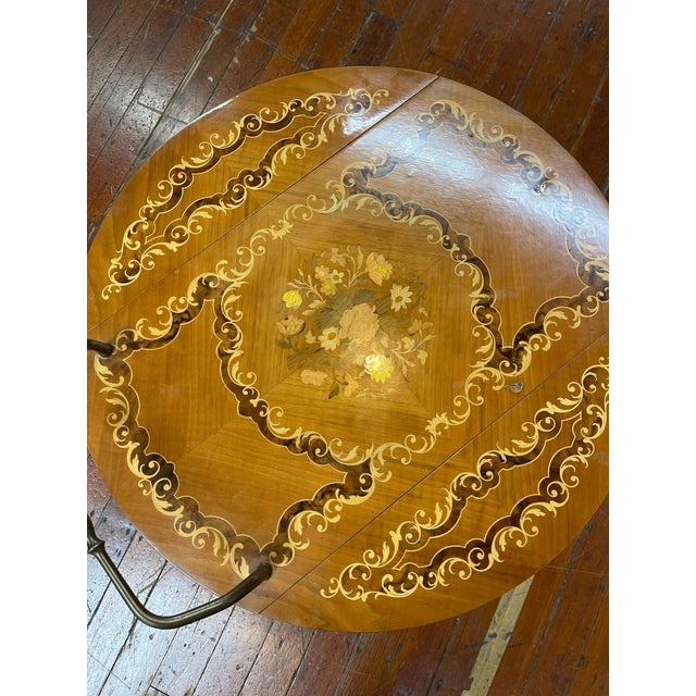 Italian Inlaid Marquetry Bar Cart With Drop-Leaf Top For Sale In Los Angeles - Image 6 of 6