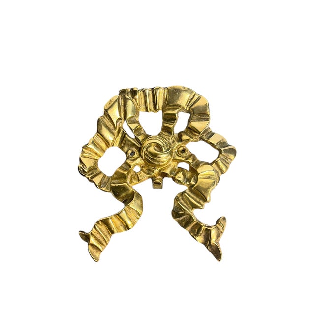Vintage Hollywood Regency Brass Bow Wall Robe Hat Coat Hook For Sale - Image 4 of 13