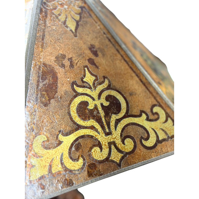 Antique 1910s Edward Miller Table Lamp With Original Copper Finish, 1920s Orange and Gold Mica Shade With Rewired Pullchain Socket For Sale In Los Angeles - Image 6 of 18