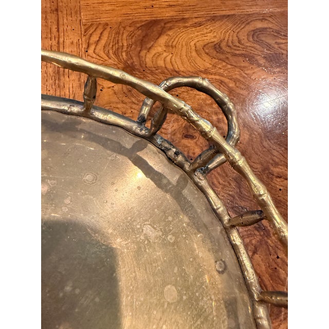 Metal Vintage Brass Bamboo Tray For Sale - Image 7 of 13