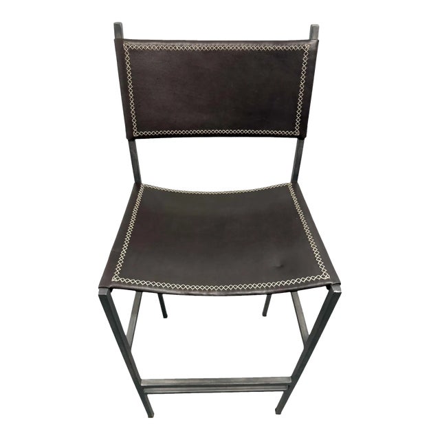 Sol & Luna Brown Leather and Iron Bar Stool For Sale
