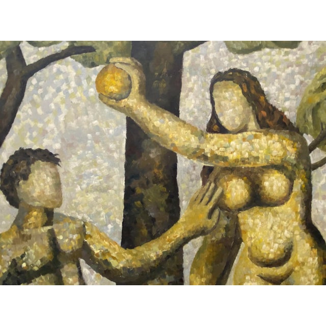 Paint Vintage "Adam and Eve" Original Oil Painting by Sam C.1970 For Sale - Image 7 of 12