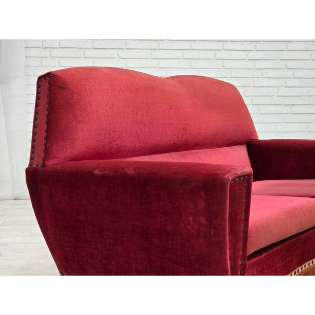 Red Danish 2-Seater Sofa in Red Furniture Velour, 1970s For Sale - Image 8 of 14