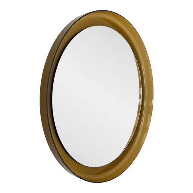 Mid-Century Italian Brown Smoked Acrylic Glass Round Wall Mirror from Guzzini, 1960s For Sale