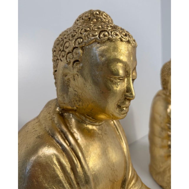 Southeast Asian Artist, Buddha Sculptures, 20th Century, Gilt Terracotta, Set of 2 For Sale - Image 6 of 14