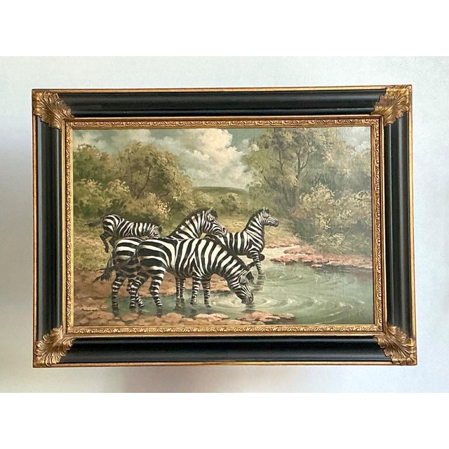 Vintage Zebra Landscape Oil Painting For Sale - Image 14 of 18