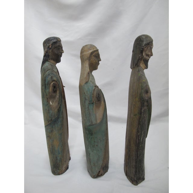 Set of 3 antique 19th-century Spanish Colonial wood-carved Santos or Bultos Saint figures. All are as is, missing limbs...