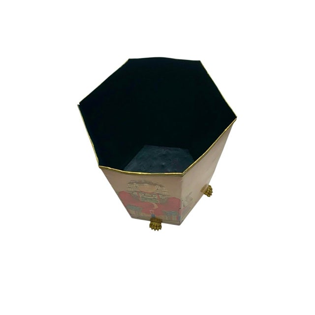 Late 20th Century Late 20th Century Waste Bin With Empress Design Chinoiserie Footed Container Vintage Oriental Decor For Sale - Image 5 of 6