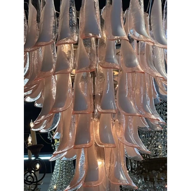 Modern Murano Pink and White Saddle Waterfall Chandelier For Sale - Image 3 of 8