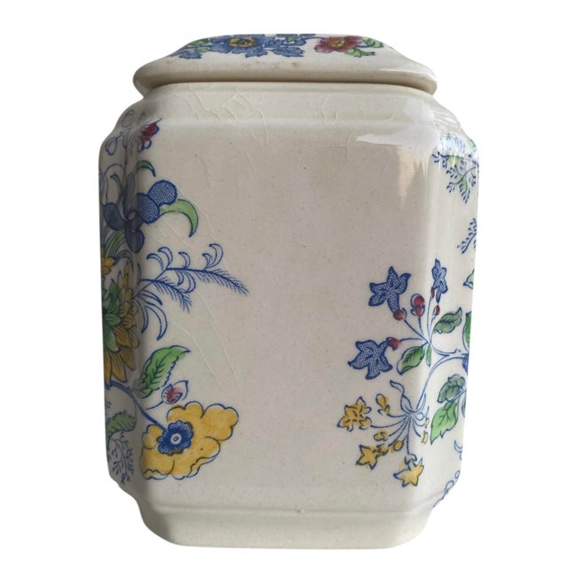 Ceramic Vintage Hand-Painted Floral Ceramic Lidded Jar, Chinoiserie Motif For Sale - Image 7 of 8