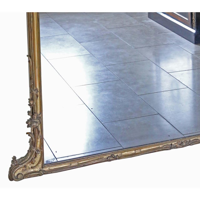 Wood Large Antique Gilt Floor Overmantle Wall Mirror, 1800s For Sale - Image 7 of 10