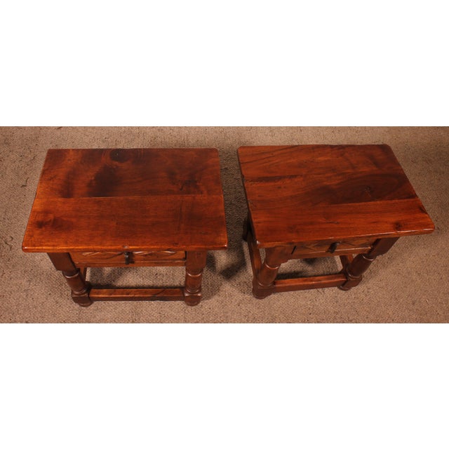 Spanish Walnut Bedside Tables, 1950s, Set of 2 For Sale - Image 10 of 11