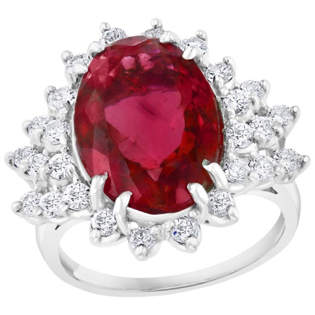 7.5 Carat Oval Rubellite and 1 Carat Diamond 18 Karat Gold Cocktail Ring Estate For Sale - Image 15 of 18