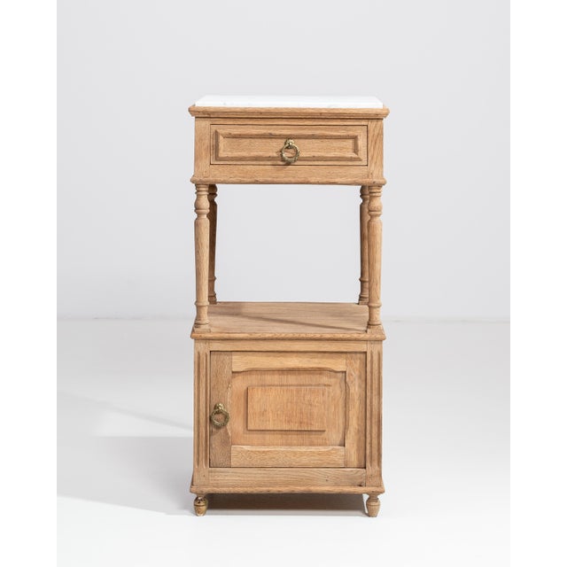 Wood Early 20th Century French Oak Marble-Top Side Table For Sale - Image 7 of 13