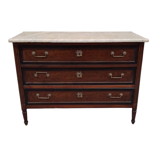 Late 18th Century French Louis XVI Walnut Marble Top Commode For Sale