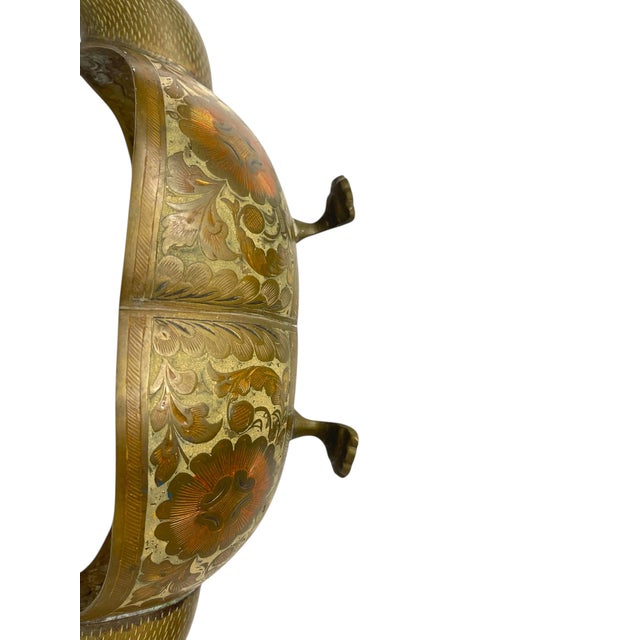 Metal Mid-Century Hand-Etched Double Duck Vessel With Floral Inlay For Sale - Image 7 of 10