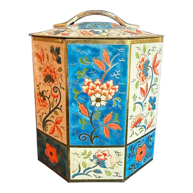 Vintage Floral English Tea Tin Container For Sale