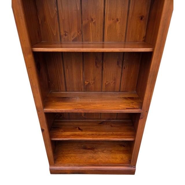 1990s Ethan Allen Country Craftsman Bookshelf Cabinet Shelf Display Knotty Pine Hutch For Sale - Image 5 of 12