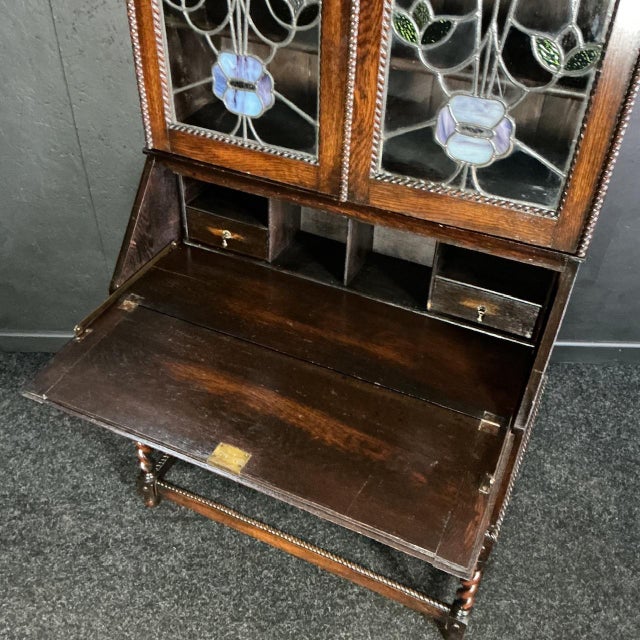 Antique Oak Jacobean Bureau Bookcase, 1925 For Sale - Image 6 of 8