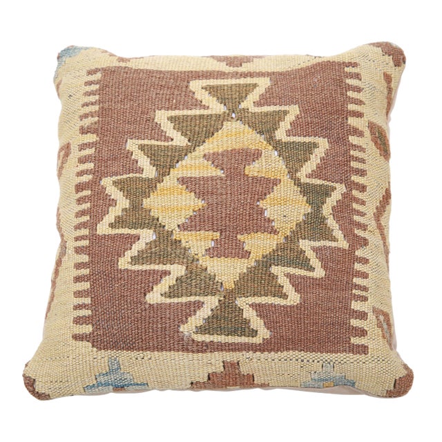 Arteverk Handwoven Afghan Kilim Pillow — Brown & Gold Diamond Medallion For Sale