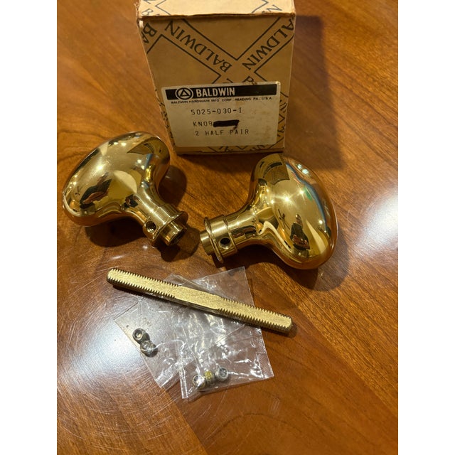 Virginia Metalcrafters Solid Brass Oval Baldwin Door Knobs - Set of Two For Sale - Image 4 of 7