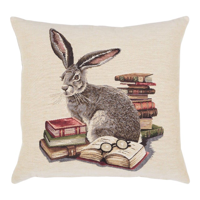 Library Hare Tapestry Cushion With Feather Filler - 46x46cm (18"x18") For Sale