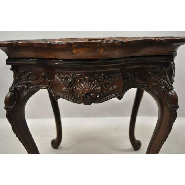 Antique French Louis XV Walnut Coffee Table W/ Angelica Kauffman Porcelain Dish For Sale - Image 9 of 11