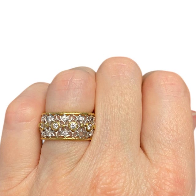 Silver Vintage 18k Lace Design Diamond Band Ring, Size 6 For Sale - Image 8 of 8