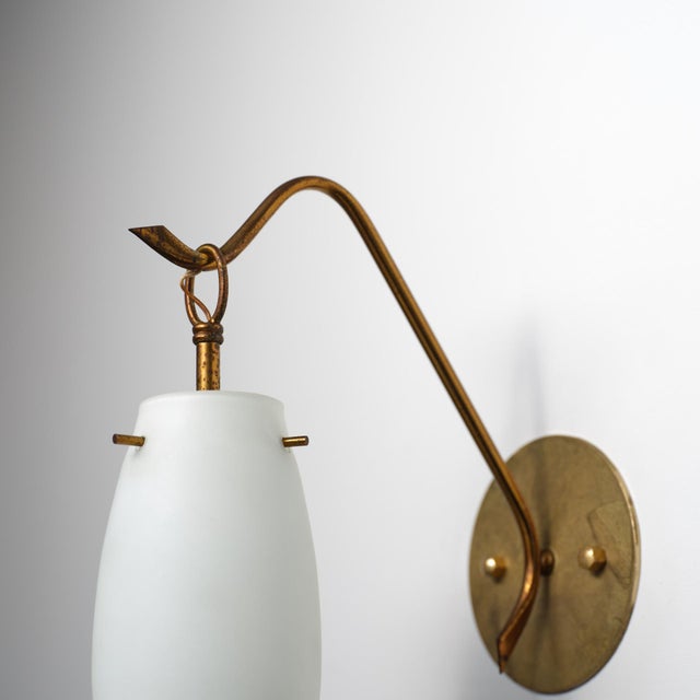 Vintage Italian Wall Sconces in Brass and Opaline Glass, 1950s, Set of 2 For Sale - Image 9 of 12
