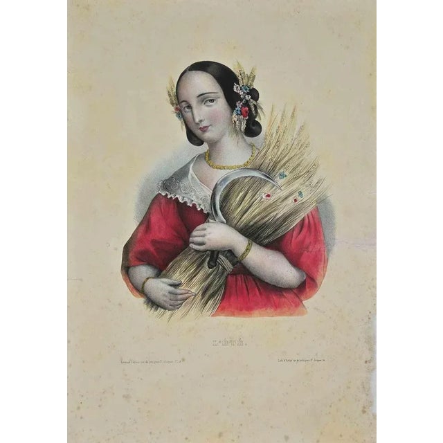 L'été is an original modern artwork realized in the the Second half of the 19th Century. Original colored Lithograph on...