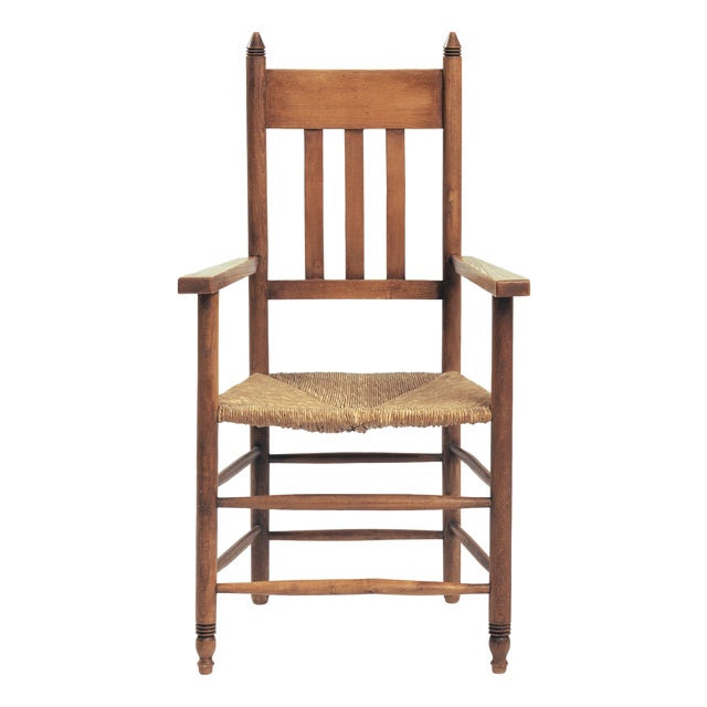 Art Deco Amsterdam School Side Armchair with Straw Seat, the Netherlands, 1930s For Sale