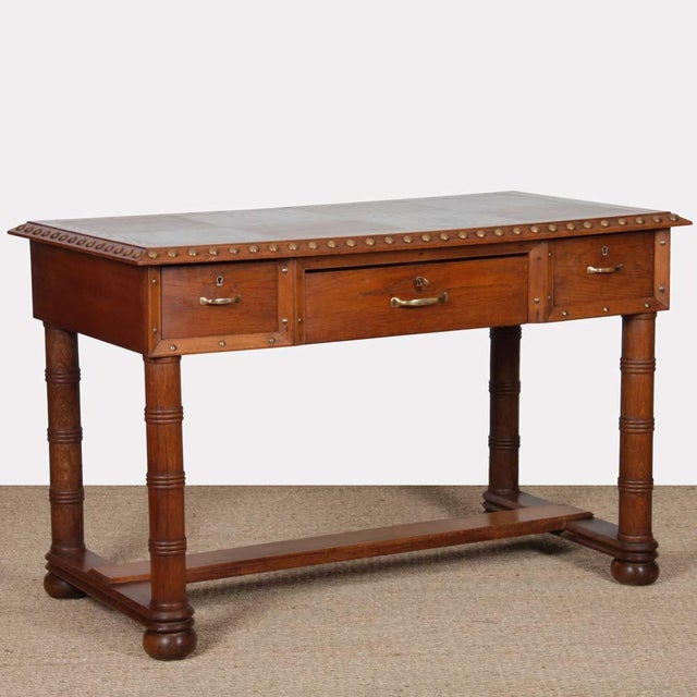 Oak and Brass Desk in the style of Charles Dudouyt, 1940 For Sale - Image 9 of 9