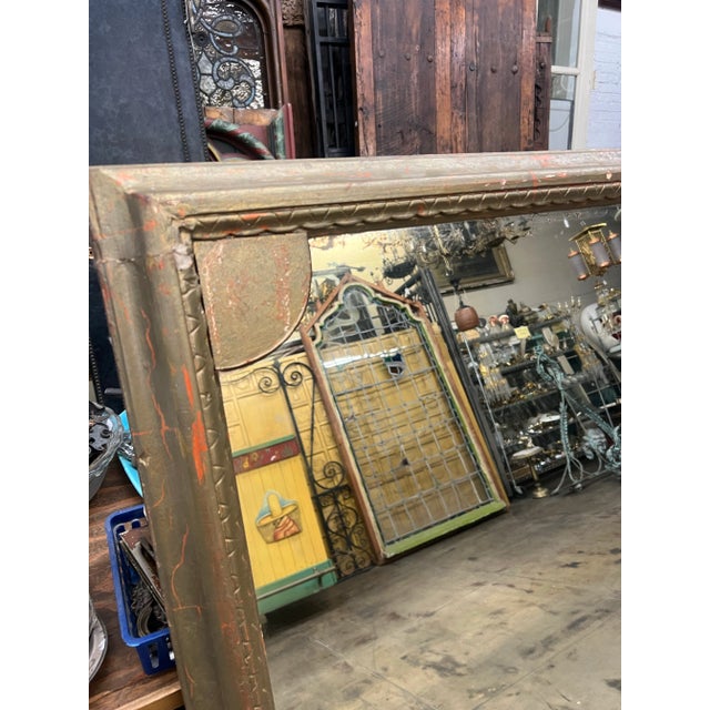1930s Vintage 1930's Charm Oversized Wall Mirror With Red Accents For Sale - Image 5 of 12