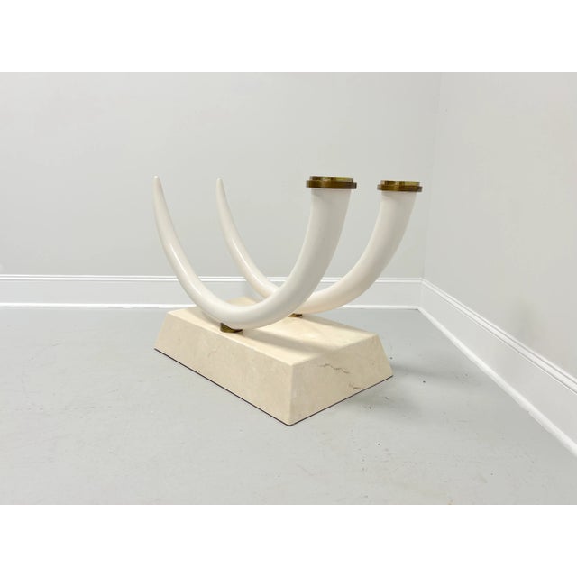 Contemporary 1980's Travertine Faux Elephant Tusks Dining Table Pedestal Base For Sale - Image 3 of 10