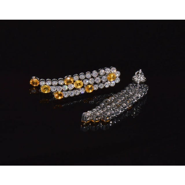 Certified Natural 8.96CTS VS F Diamond Yellow Sapphire 18K Solid Gold Dangle Earrings, A Pair For Sale In Dallas - Image 6 of 10