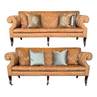 Pair of Parish-Hadley for Baker Sofas, Golden Silk Damask Upholstery, 1990's For Sale