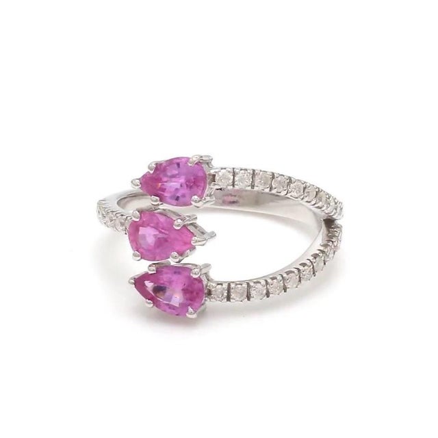 Natural 1.43 cts pink sapphire with 0.32 cts diamond ring in 18k gold For Sale - Image 14 of 18