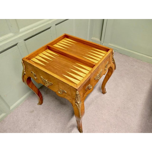 French Empire Style Burr Walnut and Ormolu Game Table For Sale - Image 4 of 8
