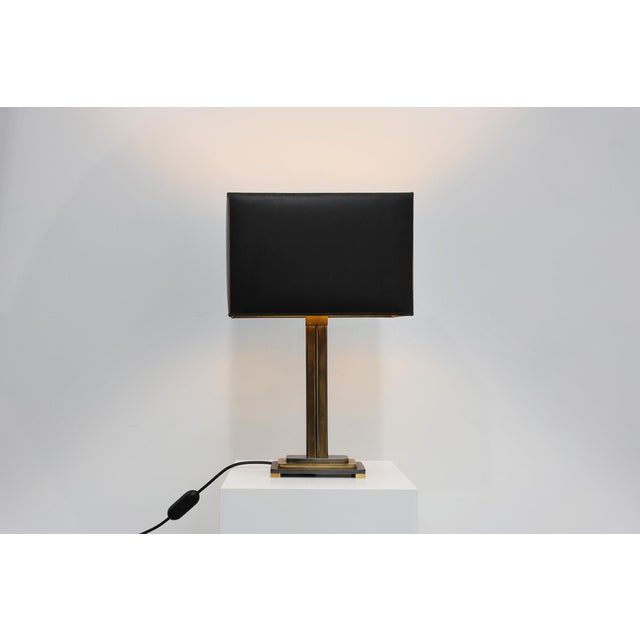 Mid-Century Modern Brass Table Lamp with Black Rectangular Shade from Deknudt, Belgium, 1970s For Sale - Image 3 of 12