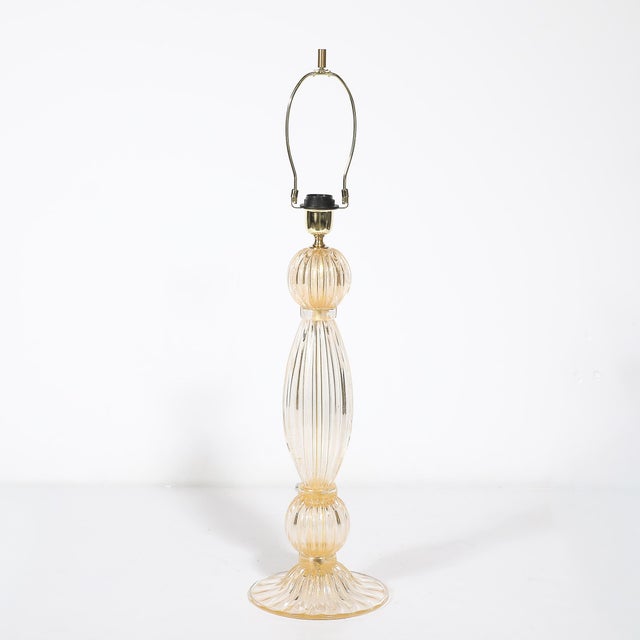 2020s Pair of Modernist Reeded Translucent Glass Table Lamps With 24-Karat Gold Flecks For Sale - Image 5 of 13