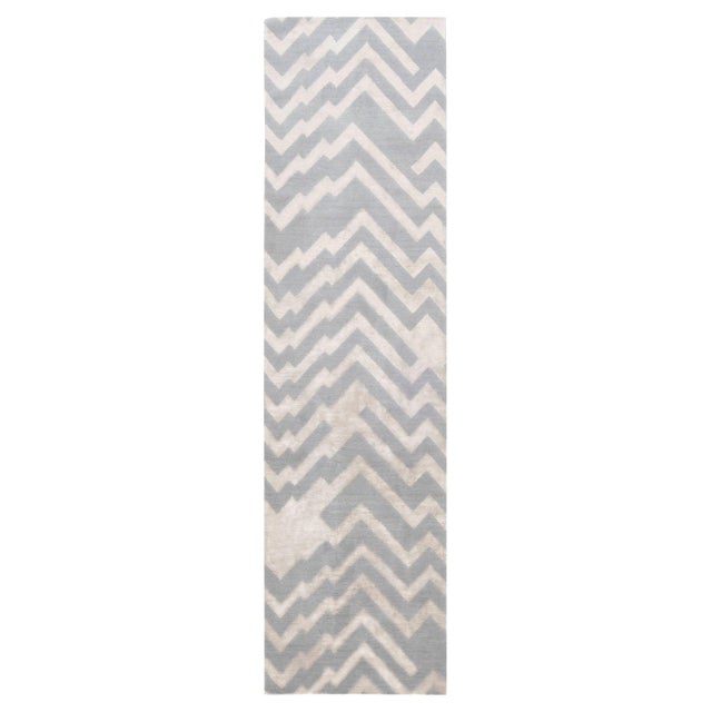 Modern Geometric Hand-Knotted Silk & Wool Runner by Doris Leslie Blau For Sale
