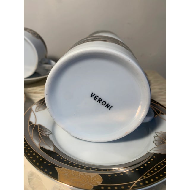 1980s Veroni Gold Black & Grey Cappuccino Cups & Saucers Service for 6 - 12 pcs For Sale - Image 4 of 8