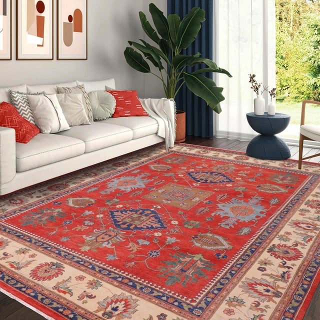 Enhance your home with this exquisite hand-knotted Kazak rug, crafted from fine hand-spun wool and dyed with all-natural...