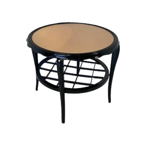 Italian Art Deco Black Lacquer & Pink Mirror Coffee Table, 1940s