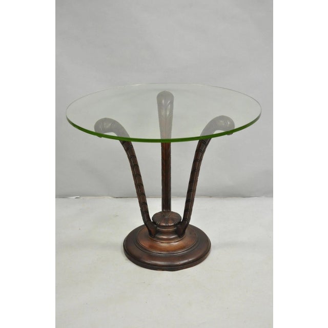 Mid 20th Century Vintage Grosfeld House Hollywood Regency Carved Mahogany Plume Round Side Table For Sale - Image 12 of 12