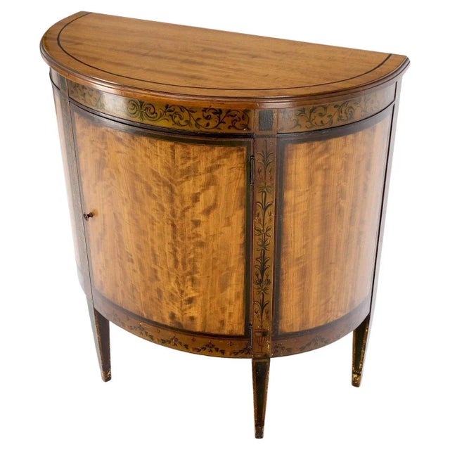 Demi Lune Adams Style Satin Wood Console Cabinet Dresser Server Entry Chest Bar For Sale - Image 13 of 13