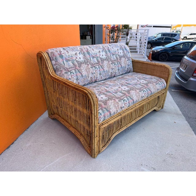 Vintage Coastal Rattan Loveseat For Sale - Image 13 of 13